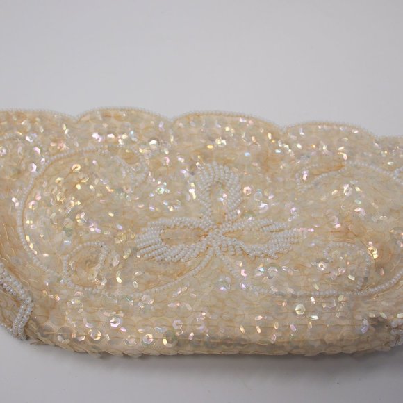 vtg 50s 60s LA REGALE Products Mod White Cream Bead Sequin Clutch Purse Japan - Picture 3 of 7